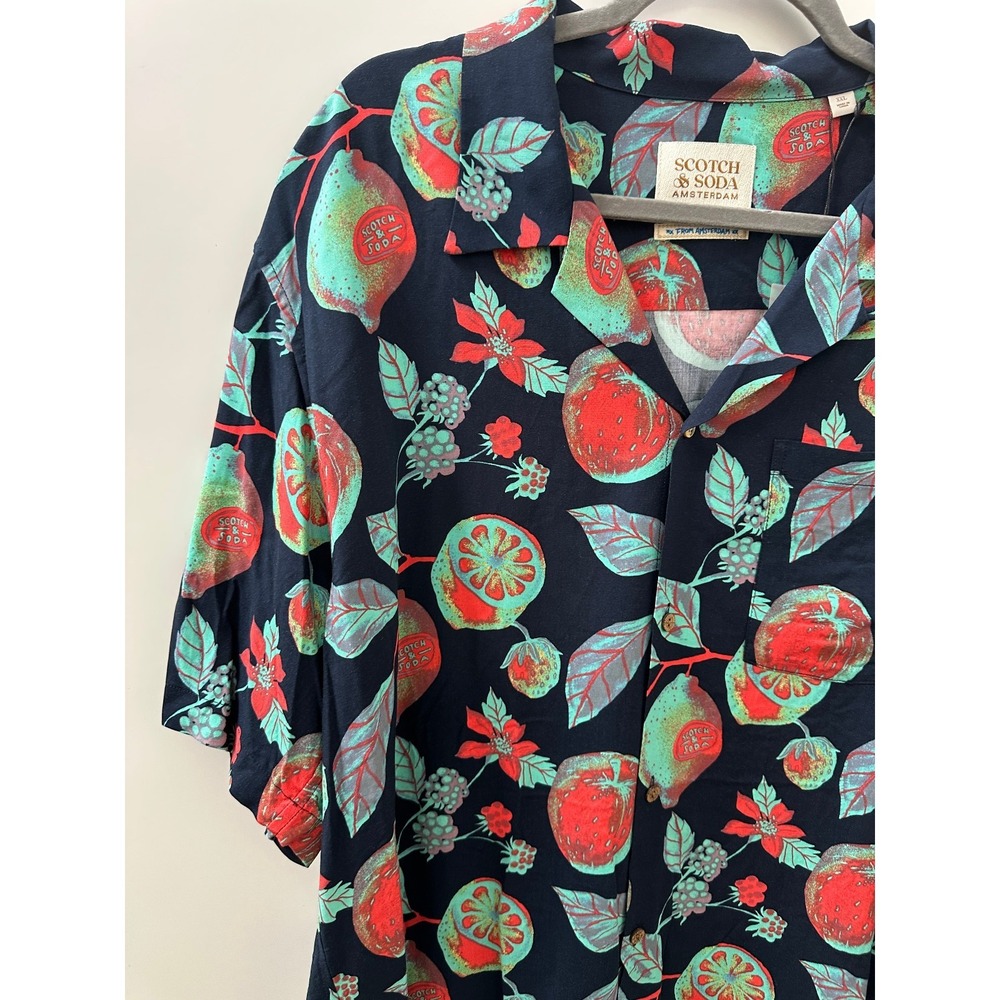 NWT Scotch & Soda Mens Amsterdam Colorful Fruit Print Button Camp Shirt Size XXL - Picture 3 of 11